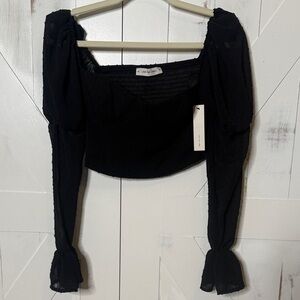 Lani The Label Sheer Swiss Dot Puff Sleeve Crop Top